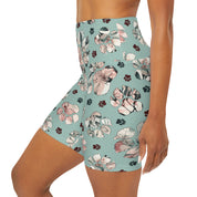 Floral Paw High Waisted Yoga Shorts