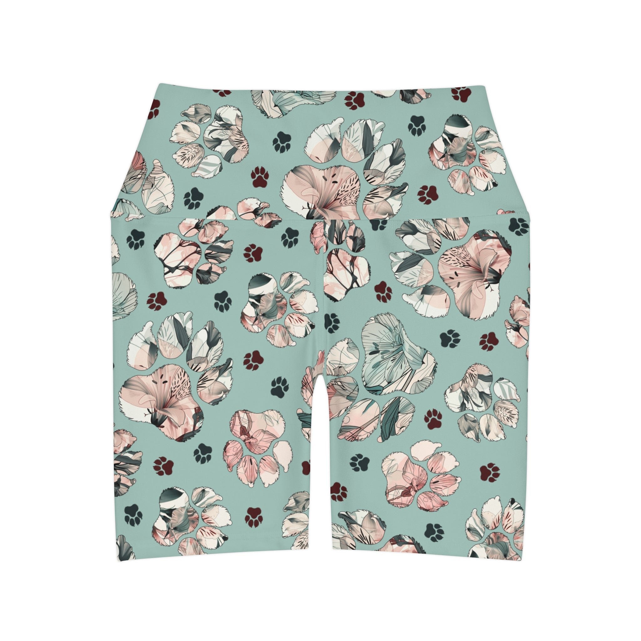 Floral Paw High Waisted Yoga Shorts