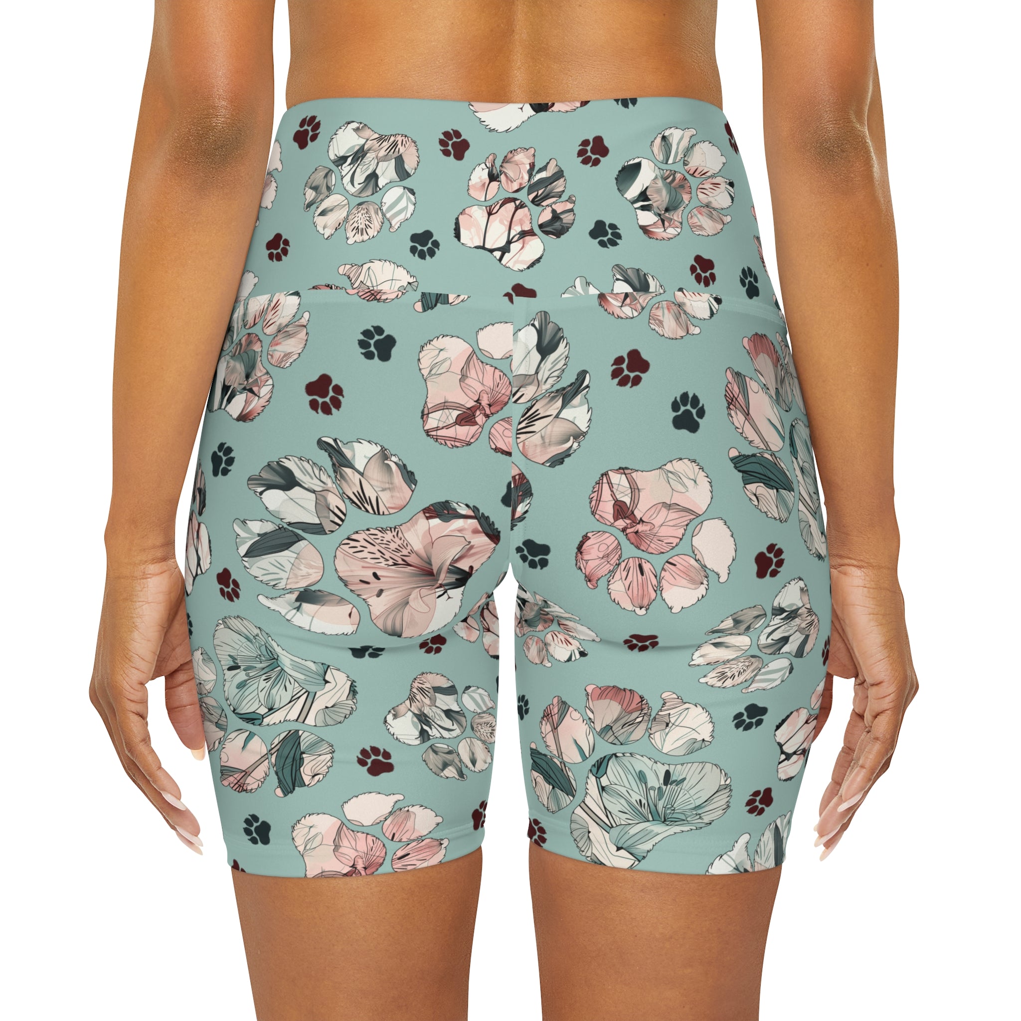 Floral Paw High Waisted Yoga Shorts